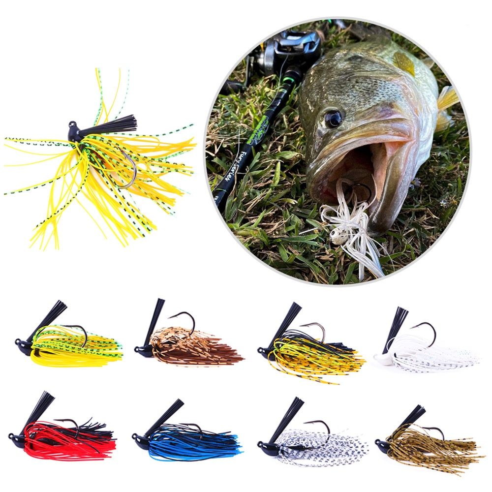 A yellow skirted jig above eight colour options