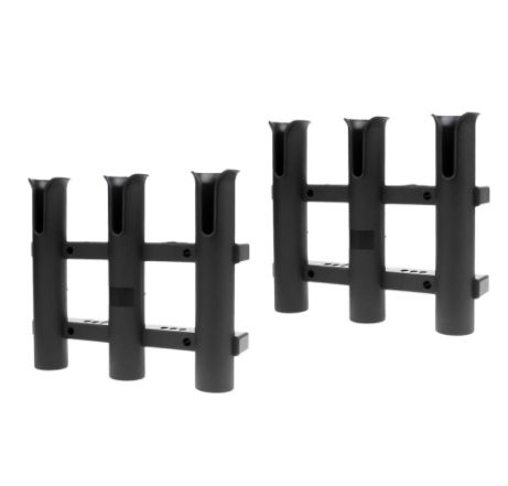 Two black three-tube rod racks
